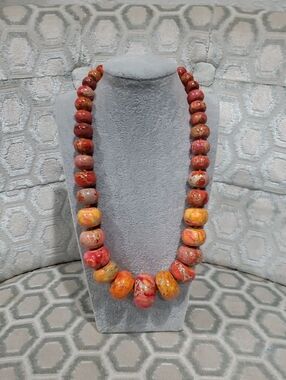 Lucas Lameth Jasper Beaded Statement Necklace In Pink & Orange